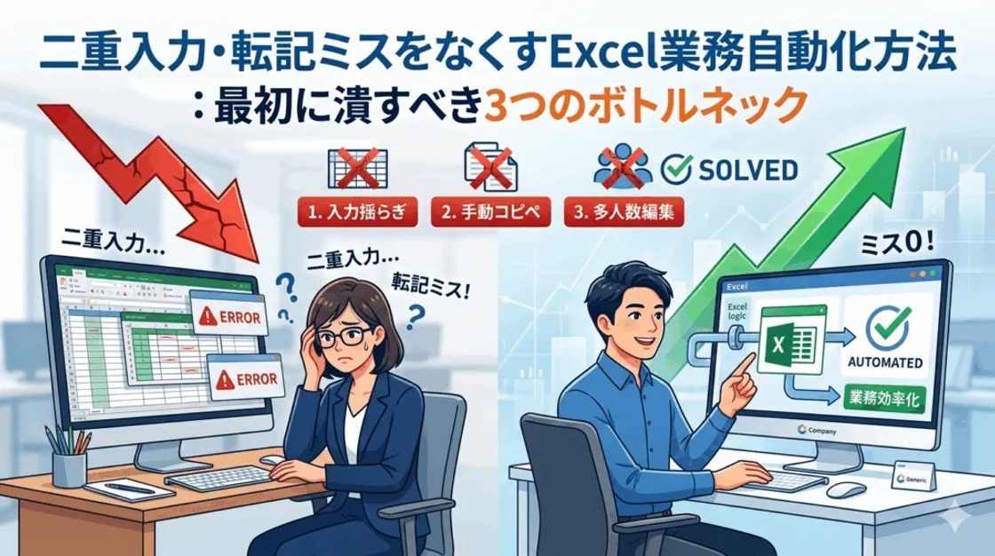 二重入力・転記ミスをなくすExcel業務自動化方法：最初に潰すべき3つのボトルネック